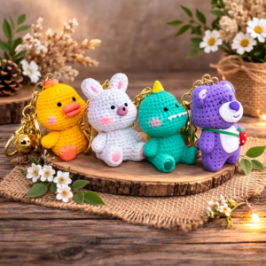 Ribat AVM Sevimli Hayvan Figürlü Anahtarlık – Ayıcık, Dinazor, Tavşan ve Civciv Tasarımlı Anahtar Aksesuarı